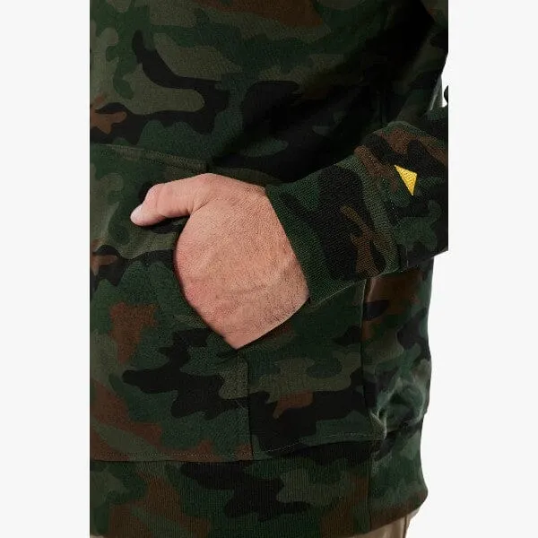 Caterpillar Men's Fleece Cat Logo Printed Hoodie Deep Woodland Camo Aop Black