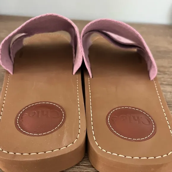 Chloe Women's Woody Logo Slide Sandals Pink Size 38 Worn Once