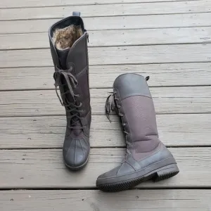 Clarks Carima Pluma Brown Canvas Leather Faux Fur Lined Waterproof Duck Boots
