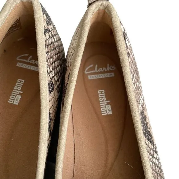 CLARKS Collection Slip On Espadrilles Shoes Snake Print Tan Brown 8.5