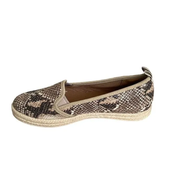 CLARKS Collection Slip On Espadrilles Shoes Snake Print Tan Brown 8.5