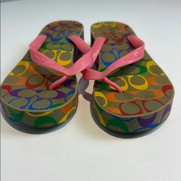 Coach Multicolor Sandals with Pink Straps Size 10 Women's