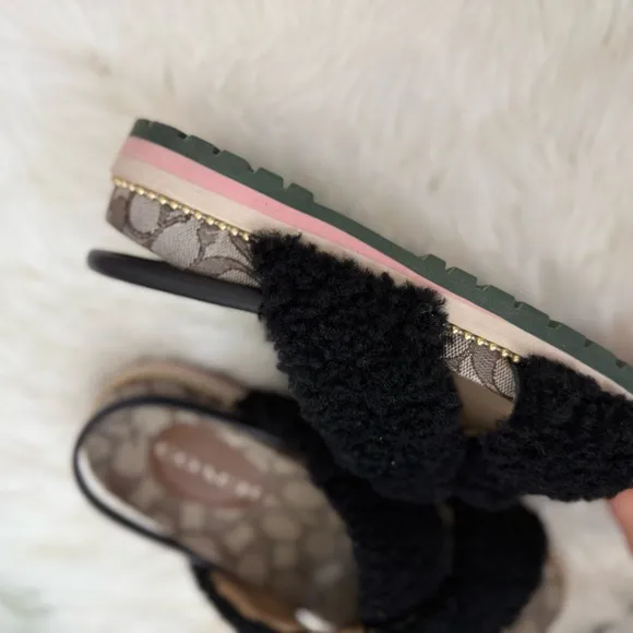 Coach Tally shearling Black Fuzzy Sandals