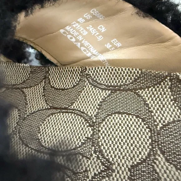 Coach Tally shearling Black Fuzzy Sandals