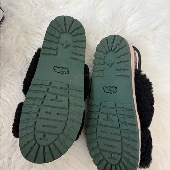 Coach Tally shearling Black Fuzzy Sandals
