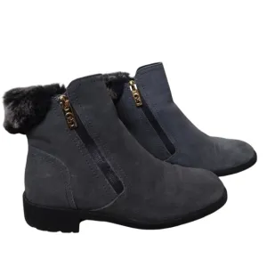 Cole Haan Shoes Women Leather 7.5 Boots Pull On Gray Suede Fur Waterproof