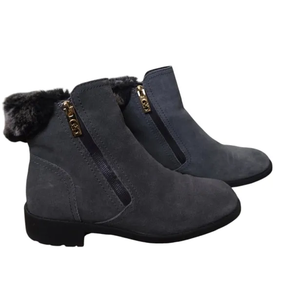Cole Haan Shoes Women Leather 7.5 Boots Pull On Gray Suede Fur Waterproof