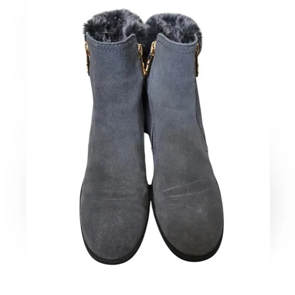 Cole Haan Shoes Women Leather 7.5 Boots Pull On Gray Suede Fur Waterproof