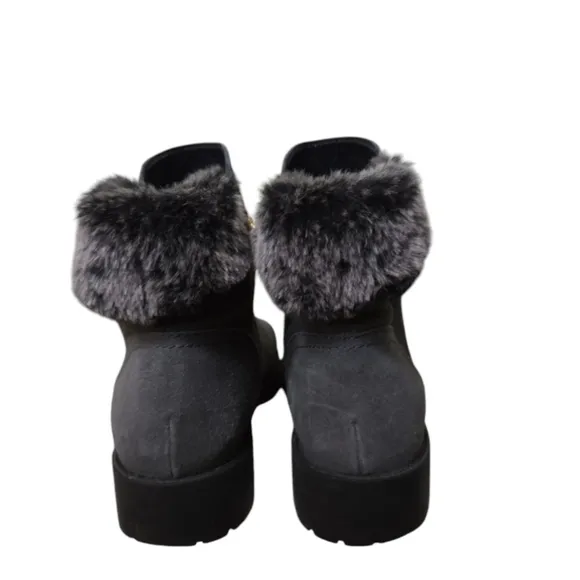 Cole Haan Shoes Women Leather 7.5 Boots Pull On Gray Suede Fur Waterproof