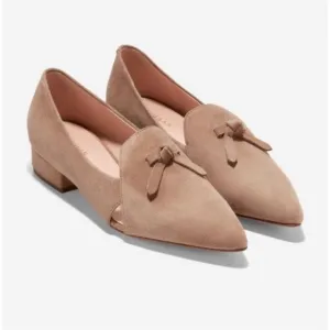 Cole Haan Viola Beige Skimmer Pointy Toe Suede Flat Women Size 8 Bow Classic