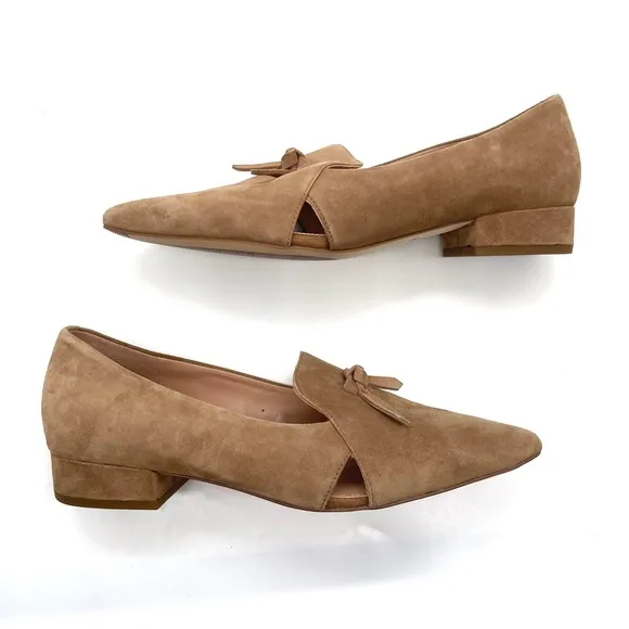 Cole Haan Viola Beige Skimmer Pointy Toe Suede Flat Women Size 8 Bow Classic