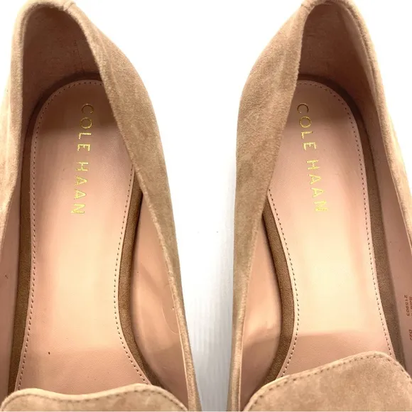 Cole Haan Viola Beige Skimmer Pointy Toe Suede Flat Women Size 8 Bow Classic