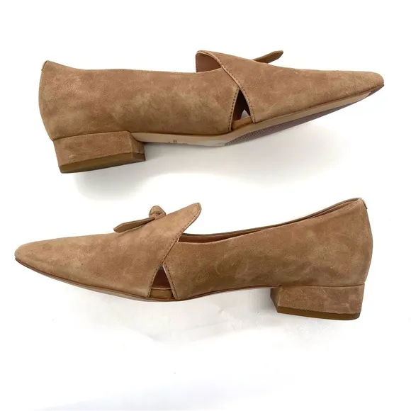 Cole Haan Viola Beige Skimmer Pointy Toe Suede Flat Women Size 8 Bow Classic