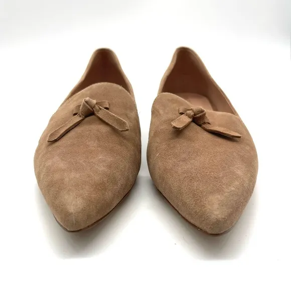 Cole Haan Viola Beige Skimmer Pointy Toe Suede Flat Women Size 8 Bow Classic