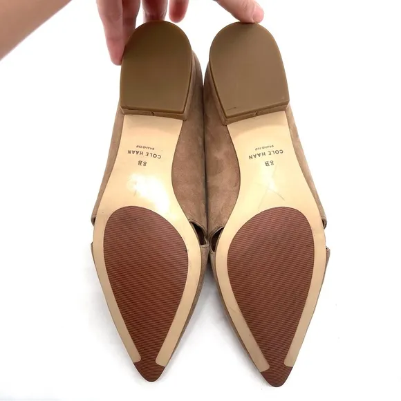 Cole Haan Viola Beige Skimmer Pointy Toe Suede Flat Women Size 8 Bow Classic