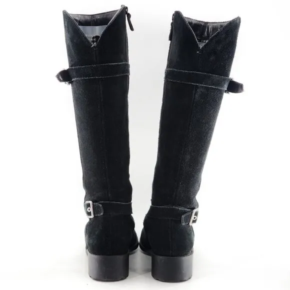 COLE HAAN Waterproof Suede Knee-High Tall Boots Zip Black Buckles