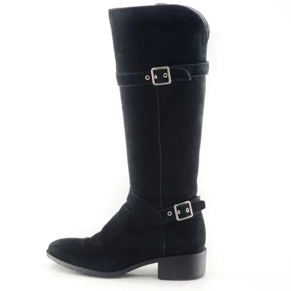 COLE HAAN Waterproof Suede Knee-High Tall Boots Zip Black Buckles