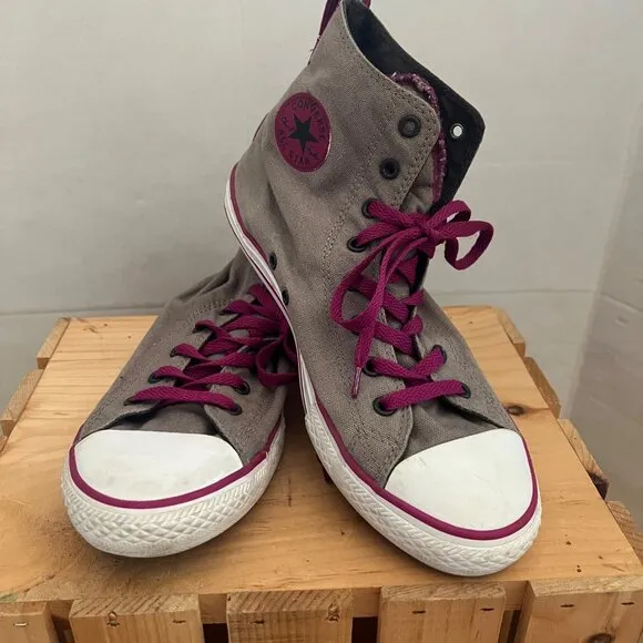 Converse Size 6 Gray &amp; Pink Chuck Taylor All Star High Top Sneakers Shoes