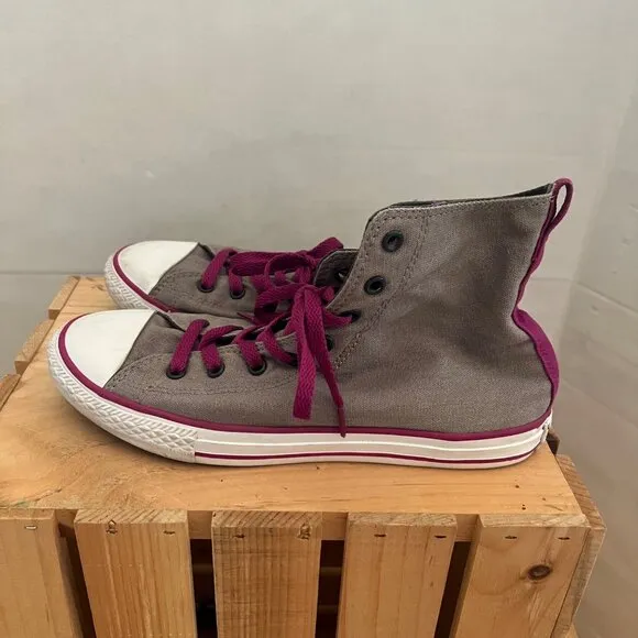 Converse Size 6 Gray &amp; Pink Chuck Taylor All Star High Top Sneakers Shoes
