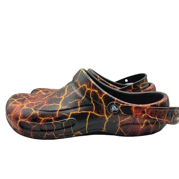 Crocs Bistro Graphic Clogs Mens 12 Sandals Black Red Lava Slip Resistant 204044