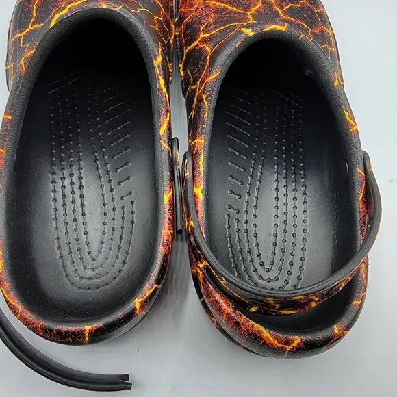 Crocs Bistro Graphic Clogs Mens 12 Sandals Black Red Lava Slip Resistant 204044