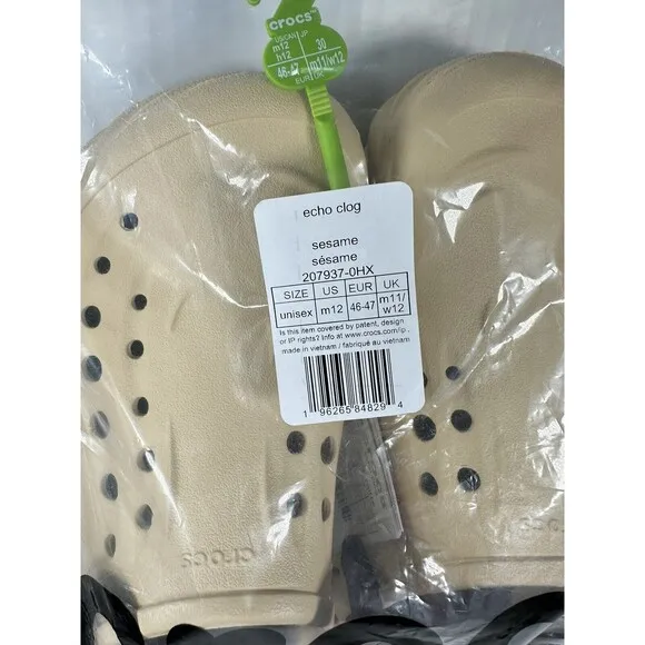 Crocs Echo Clog Sesame Tan Adult Mens Size 12 207937-0HX BRAND NEW