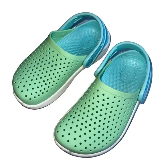 Crocs Literide kids Size 11 clogs green blue Perfect