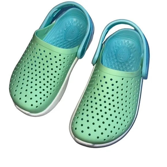 Crocs Literide kids Size 11 clogs green blue Perfect