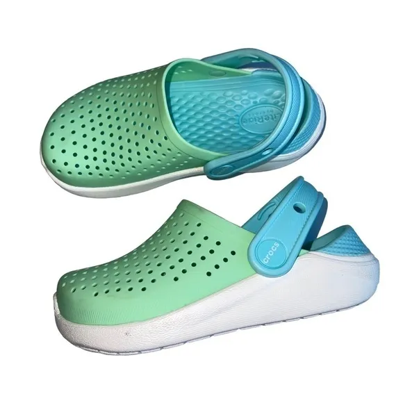 Crocs Literide kids Size 11 clogs green blue Perfect
