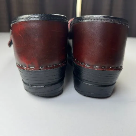 Dansko Mary Jane Marcelle Clogs Women 41 Red Oxblood Leather Strap Comfort Shoes