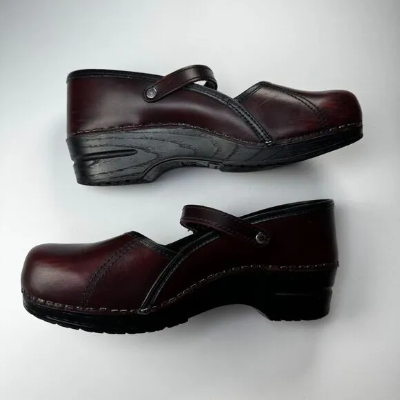 Dansko Mary Jane Marcelle Clogs Women 41 Red Oxblood Leather Strap Comfort Shoes