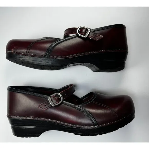 Dansko Mary Jane Marcelle Clogs Women 41 Red Oxblood Leather Strap Comfort Shoes