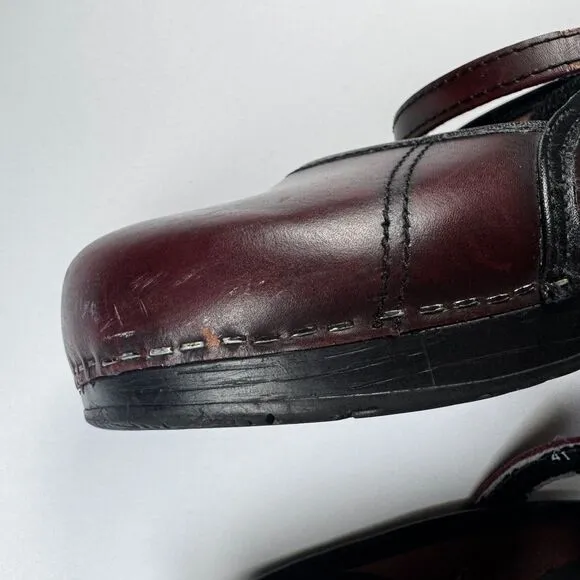Dansko Mary Jane Marcelle Clogs Women 41 Red Oxblood Leather Strap Comfort Shoes