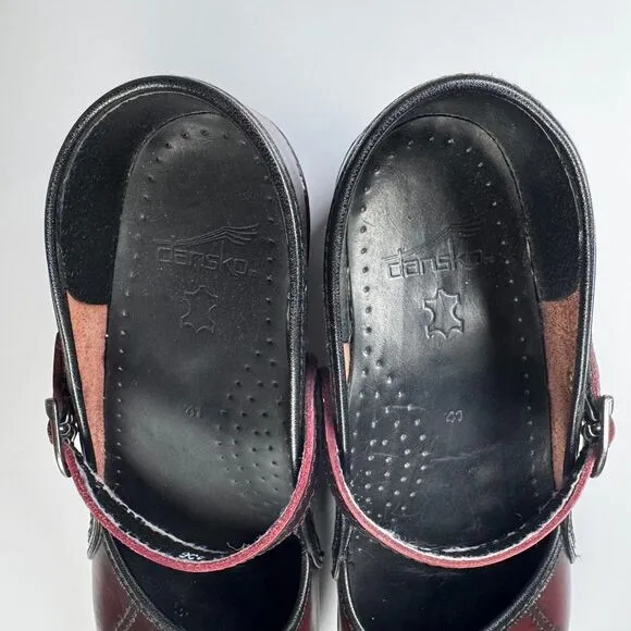 Dansko Mary Jane Marcelle Clogs Women 41 Red Oxblood Leather Strap Comfort Shoes