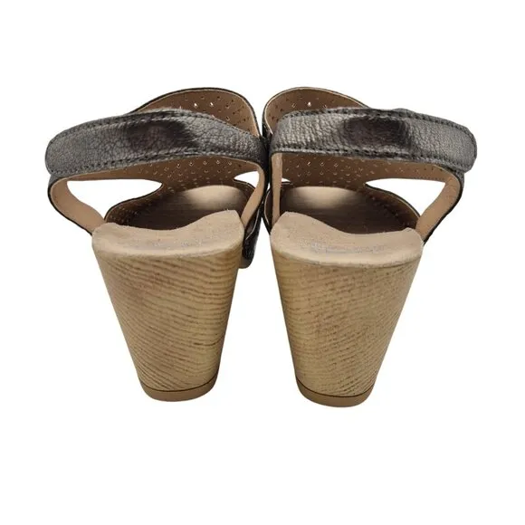 Dansko Teagan Laser Cut Leather Heeled Sandals Women's Size 38 Gray Metallic 235