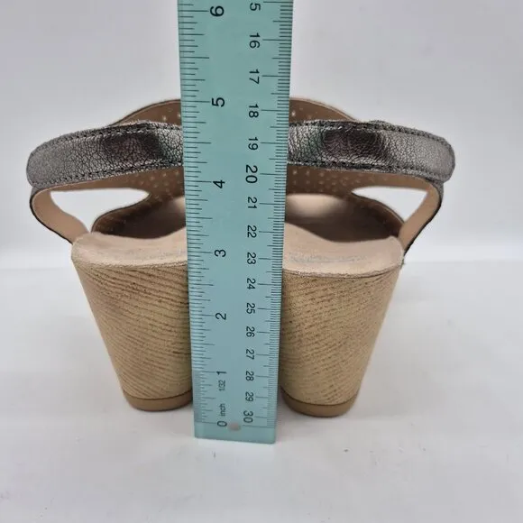 Dansko Teagan Laser Cut Leather Heeled Sandals Women's Size 38 Gray Metallic 235