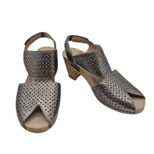 Dansko Teagan Laser Cut Leather Heeled Sandals Women's Size 38 Gray Metallic 235