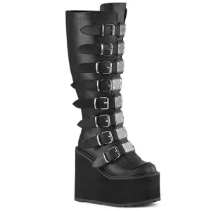 Demonia Swing 815WC Black Knee High Platform Boots with WIDE CALF