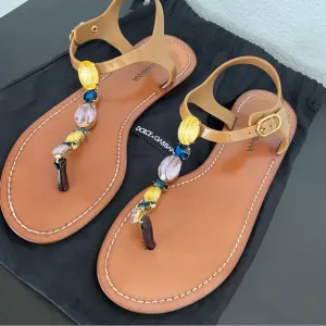 Dolce &amp; Gabbana Thong Sandals Crystal Embellishment Size 39
