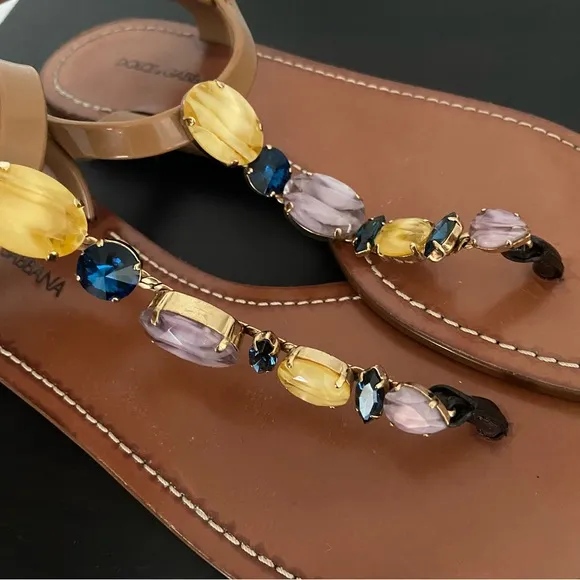 Dolce &amp; Gabbana Thong Sandals Crystal Embellishment Size 39