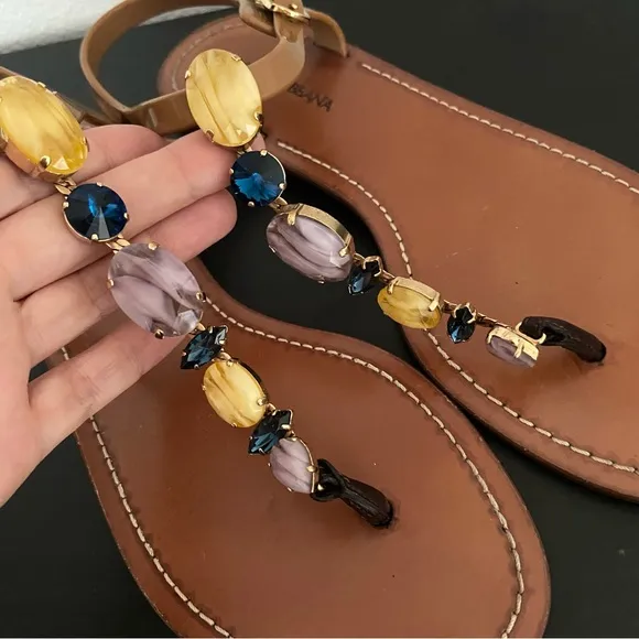 Dolce &amp; Gabbana Thong Sandals Crystal Embellishment Size 39