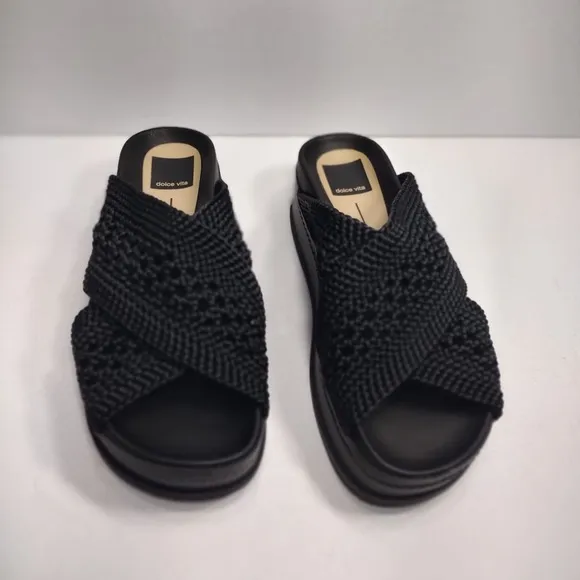 DOLCE VITA Women's Black Woven Slide Sandals size8 pre owned Exellent condition.