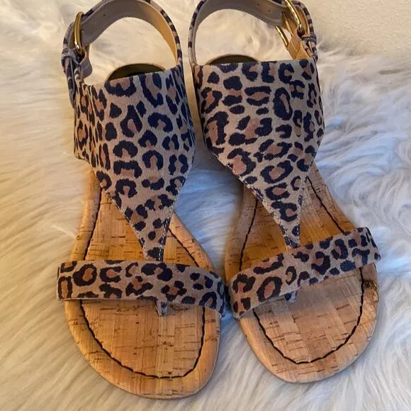 Donald Pliner Dalton T-Strap Wedge Sandals Brown Suede Leopard Print 9.5 NIB