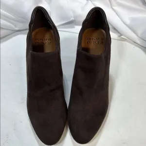Donald Pliner Tanah WedgeBootie Stretch Suede Dark Brown textile leather shoe