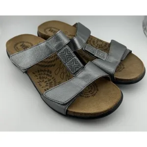 Dr. Andrew Weil Women's Sonora T-Strap Sandals Silver Buckle Slingback Size: 8W