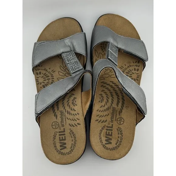 Dr. Andrew Weil Women's Sonora T-Strap Sandals Silver Buckle Slingback Size: 8W