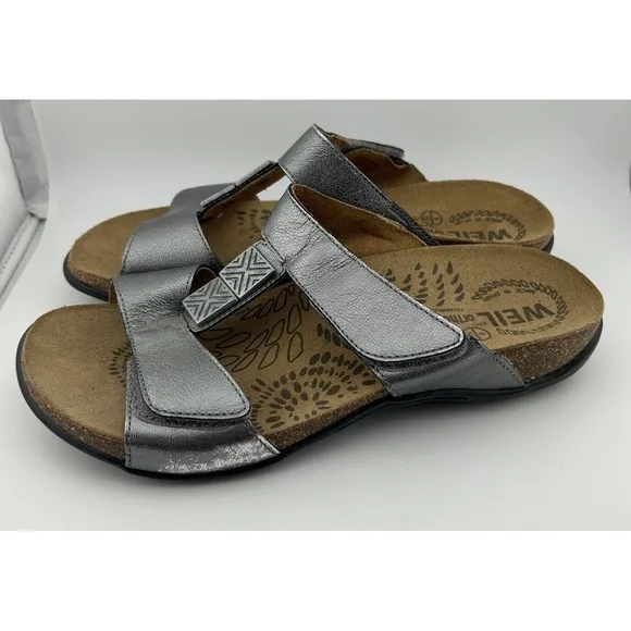 Dr. Andrew Weil Women's Sonora T-Strap Sandals Silver Buckle Slingback Size: 8W