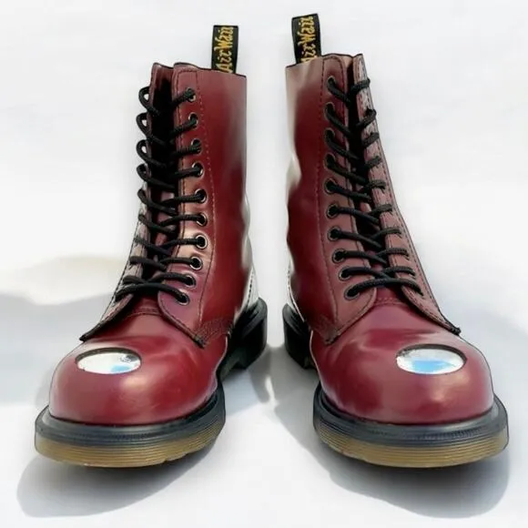 Dr. Doc Martens Maine 6.5 Exposed Steel Toe Cherry Red Smooth LeatherBoots UK4