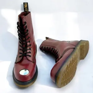 Dr. Doc Martens Maine 6.5 Exposed Steel Toe Cherry Red Smooth LeatherBoots UK4