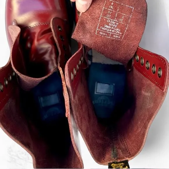 Dr. Doc Martens Maine 6.5 Exposed Steel Toe Cherry Red Smooth LeatherBoots UK4